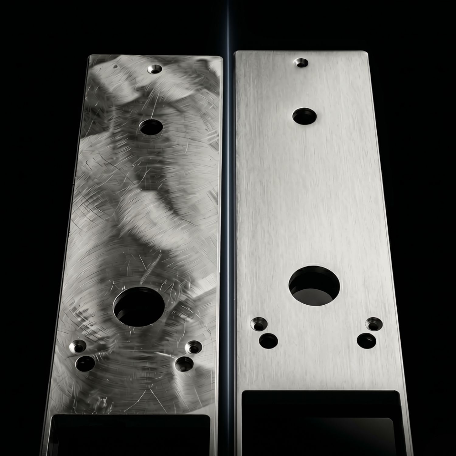 Stainless steel machined plate before and after polishing