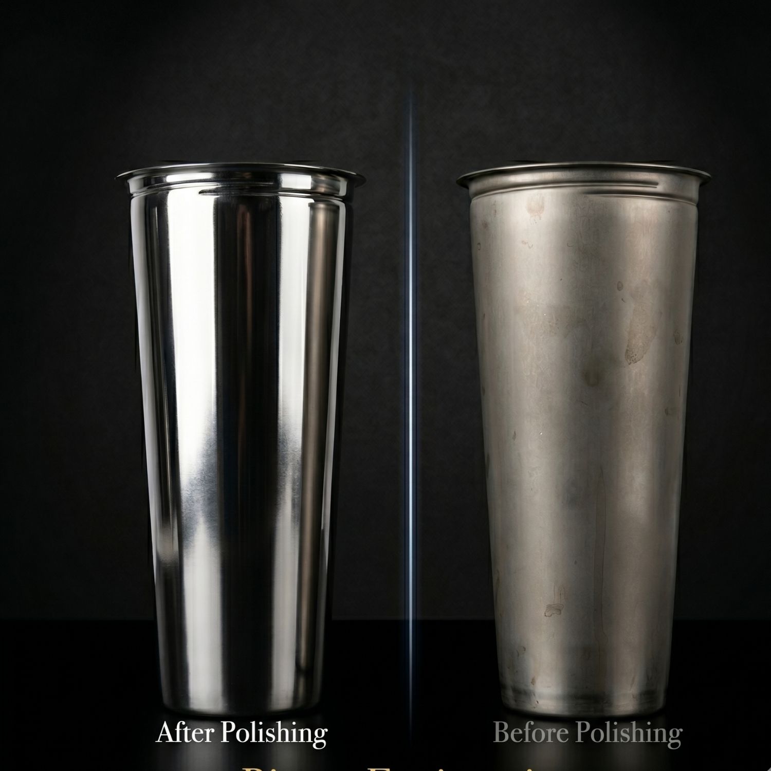 Stainless steel drawn tumbler before and after magnetic polishing