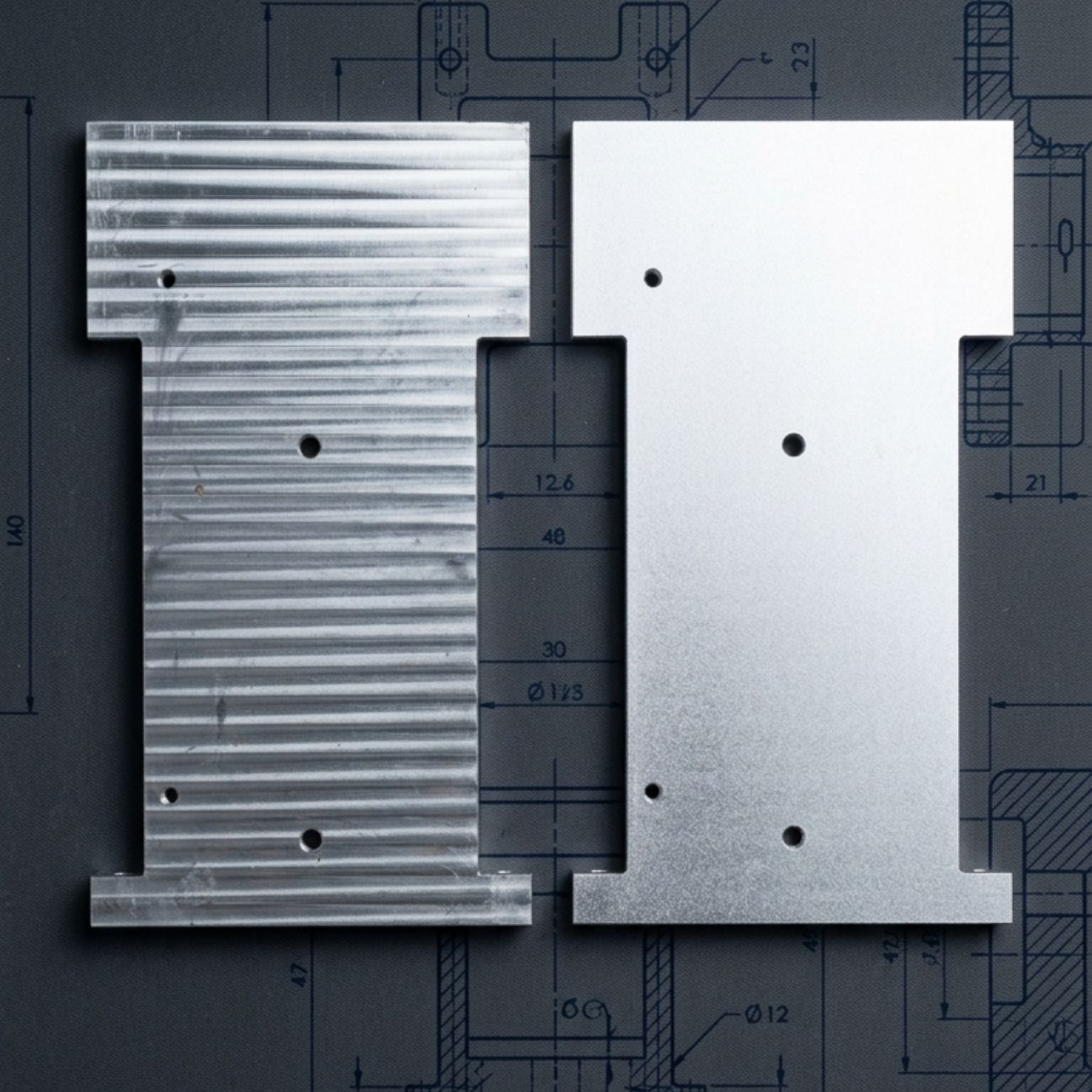 CNC-machined aluminium bracket before and after polishing